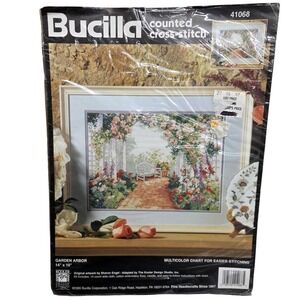 Vintage Bucilla Garden Arbor Counted Cross Stitch Kit 14x10 Picture 41068 New